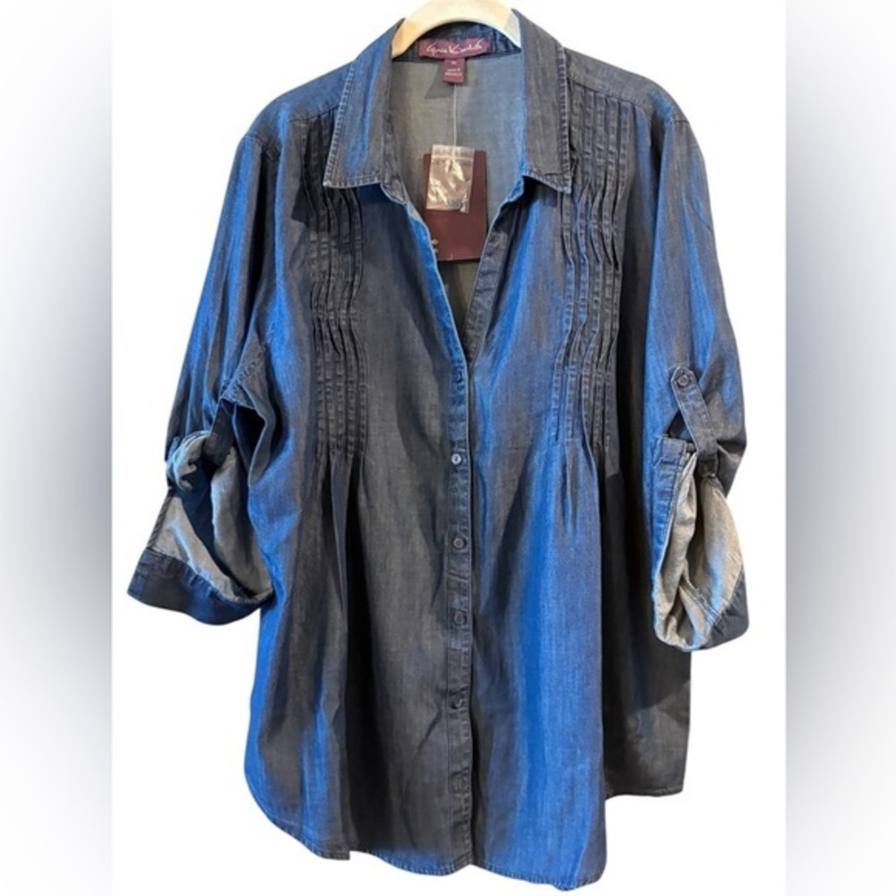NWT Gloria Vanderbilt Women’s “GISELLE Pintuck Roll-Tab  CoastalSleeve Blouse XL